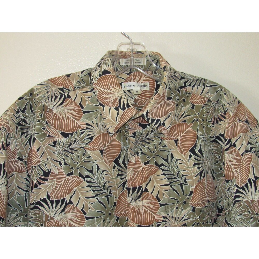 Pierre Cardin Men's M Shirt Short Sleeve Leaf Floral Hawaiian Tropical Camp Hike